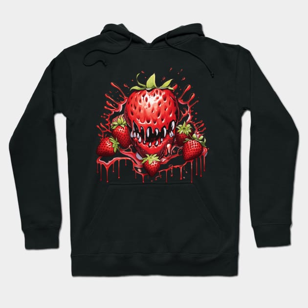 Yummy Fresh Summer Strawberry Fruit Monster Hoodie by Nightarcade